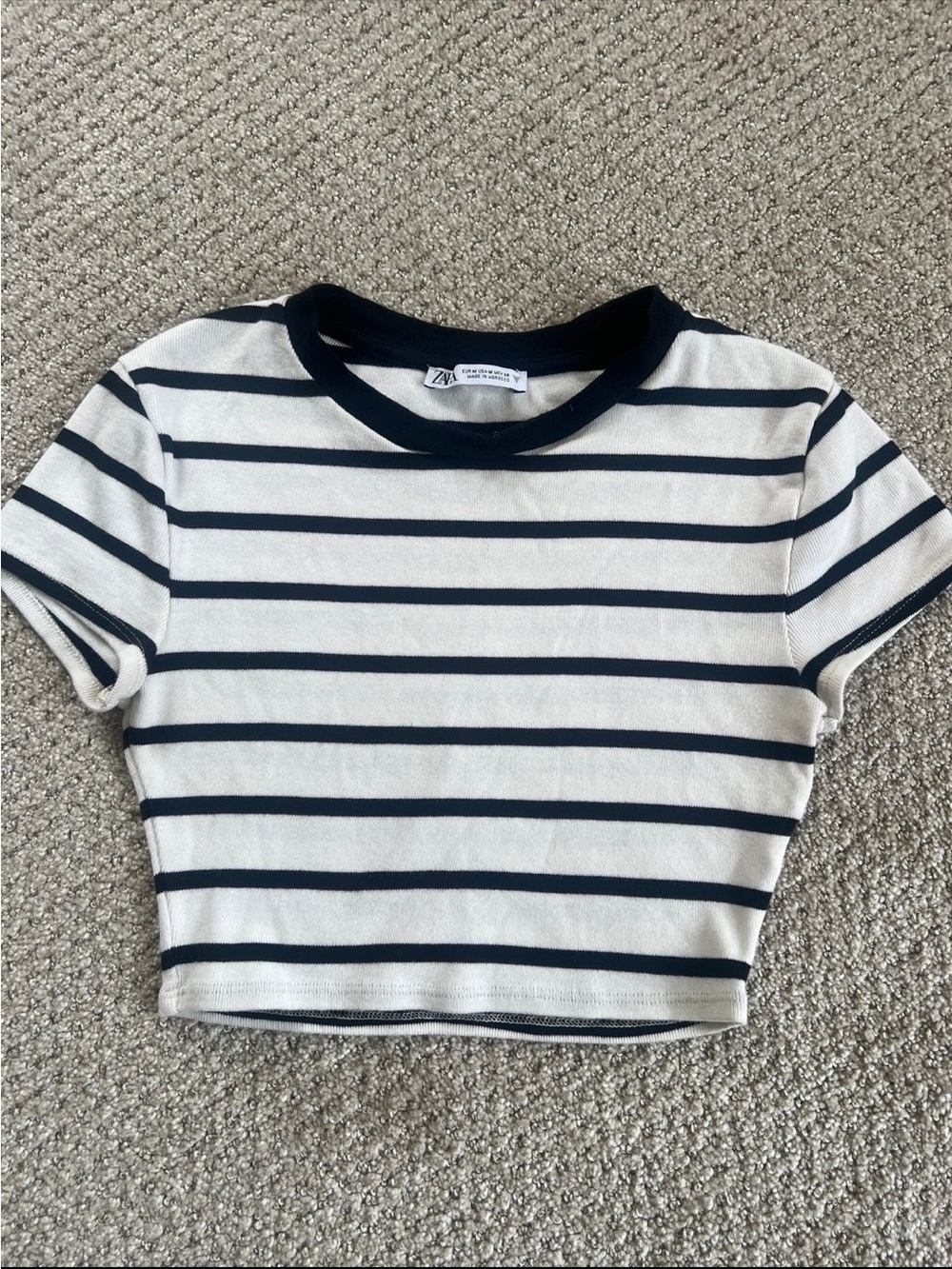 Zara Black & White Striped Crop Tee